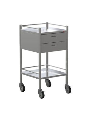 Stainless Steel 2 Drawer Instrument Trolley, 490 x 490 x 900mm 