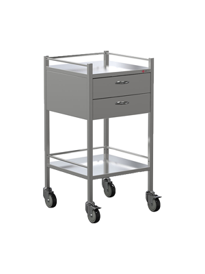 Stainless Steel 2 Drawer Instrument Trolley, 490 x 490 x 900mm