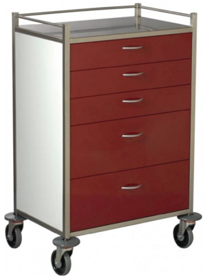 Emergency Equipment Trolley 5 Drawers - Red