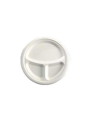 BioPak 3 Compartment 25cm Round Plant Fibre Plate - Ctn/500
