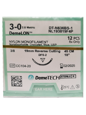 Demetech Nylon 3/0 19mm 3/8 R/C 45cm - Box/12