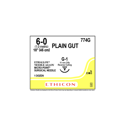 PLAIN GUT Suture Yellowish Tan 45cm 6-0 G-1 11mm - Box/12