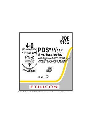 PDS Plus Antibacterial Sutures Absorbable Violet 4-0 45cm - Box/12