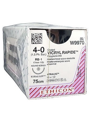 VICRYL RAPIDEĀ® Absorbable Sutures Undyed 4-0 75cm RB-1 17mm - Box/12