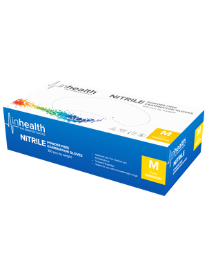 inhealth™ Examination Gloves Nitrile, Powder Free (Medium) - Box/100