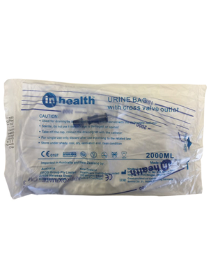 inhealth™ Urine Bag 2000mL with Cross Valve Outlet