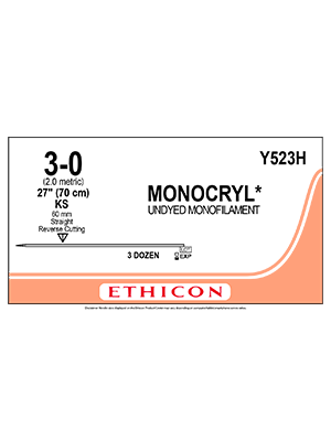 MONOCRYL® Suture Absorbable Undyed 3-0 70cm - Box/36