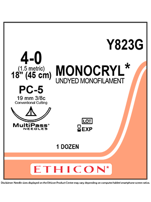 MONOCRYL® Absorbable Sutures Undyed 4-0 45cm PC-5 19mm - Box/12