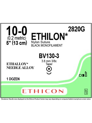 ETHILON* Nylon Sutures Black 13cm 10-0 BV130-3 3.8mm – Box/12