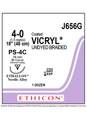 Coated VICRYL® Absorbable Sutures Undyed 4-0 45cm PS-4C 16mm - Box/12