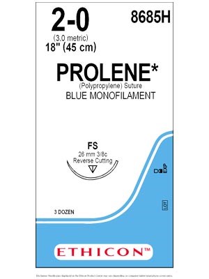 PROLENE* Polypropylene Sutures Blue 45cm 2-0 FS 26mm - Box/36