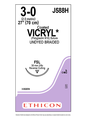 Coated VICRYL® Absorbable Sutures Undyed 3-0 70cm FSL 30mm - Box/36