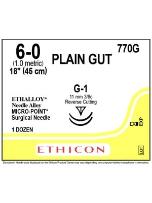 Plain Gut Absorbable Suture 45cm 6-0 G-1 11mm - Box/12