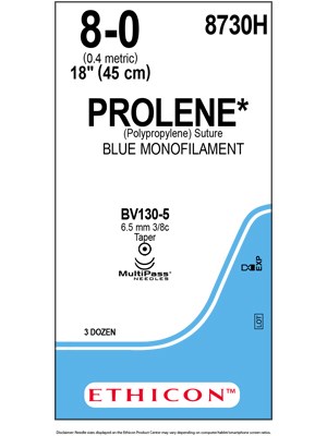 PROLENE* Polypropylene Sutures Blue 45cm 8-0 BV130-5 - Box/36