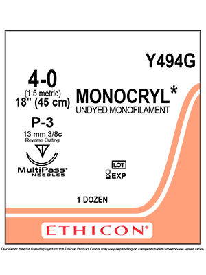 MONOCRYL® Absorbable Sutures Undyed 4-0 45cm P-3 13mm - Box/12