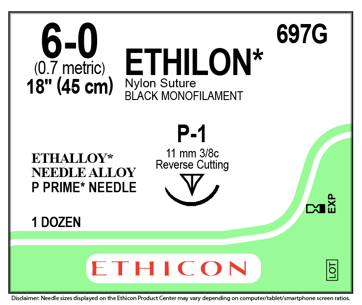 ETHILON* Nylon Sutures Black 45cm 6-0 P-1 11mm – Box/12