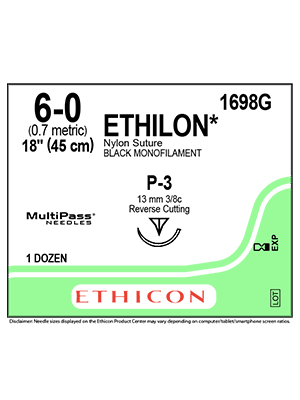 ETHILON* Nylon Sutures Black 45cm 6-0 P-3 13mm – Box/12