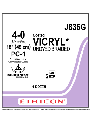 Coated VICRYL® Absorbable Sutures Undyed 4-0 45cm PC-1 13mm - Box/12