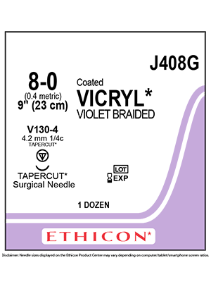 Coated VICRYL® Absorbable Sutures Violet 8-0 23cm V130-4 4.2mm - Box/12