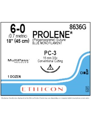 PROLENEĀ® Polypropylene Suture, 45cm Blue 6-0 16mm PC-3 - Box/12