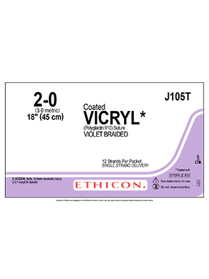 Coated VICRYL* Sutures Violet 45cm 2-0 Non Needled - Box/24