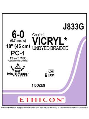 Coated VICRYL* Sutures Undyed 45cm 6-0 PC-1 13mm - Box/12