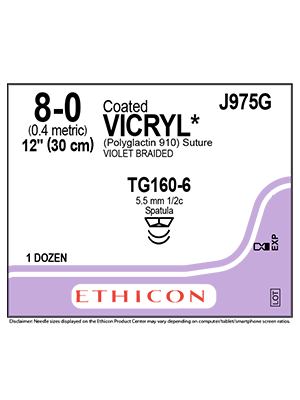 Coated VICRYL Sutures Violet 30cm 8-0 TG160-6 5.5mm - Box/12