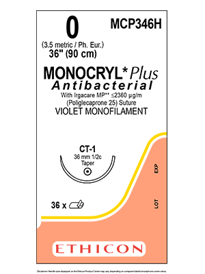 MONOCRYL® Plus Antibacterial Absorbable Sutures Violet 0 90cm CT-1 36mm - Box/36