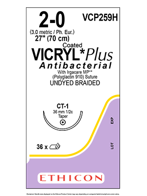 Coated VICRYL* Plus Antibacterial Sutures 70cm 2-0 CT-1 - Box/36