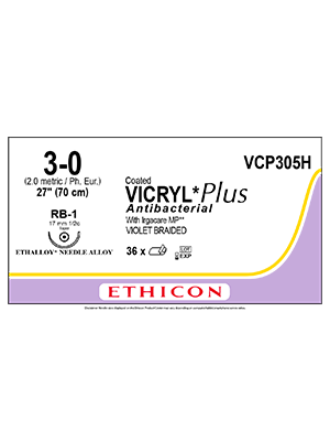 VICRYL* Plus Sutures Violet 70cm 3-0 RB-1 17mm - Box/36