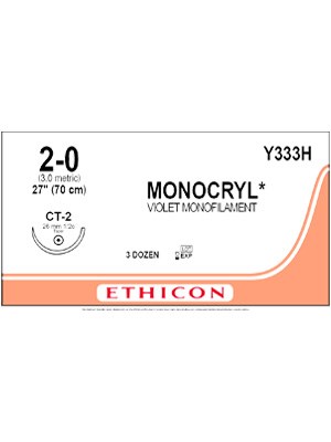 MONOCRYL® Poliglecaprone 25 Suture, Violet 2-0 70cm CT-2 - Box/36