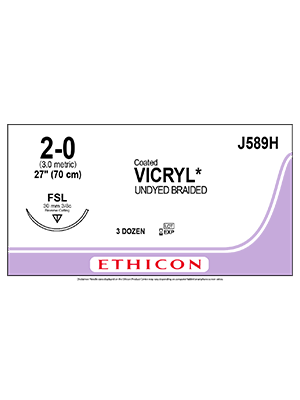 Coated VICRYL® Absorbable Sutures Undyed 2-0 70cm FSL 30mm - Box/36