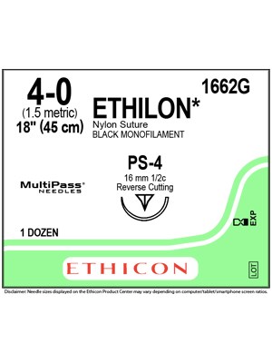 ETHILON* Nylon Sutures Black 45cm 4-0 PS-4 16mm - Box/12