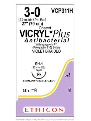 VICRYL* Plus Sutures Violet 70cm 3-0 SH-1 22mm - Box 36
