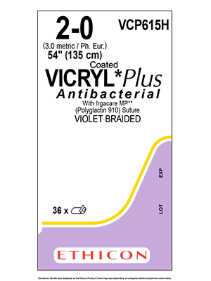 VICRYL* Plus Sutures Violet 135cm 2-0 Non Needled - Box/36