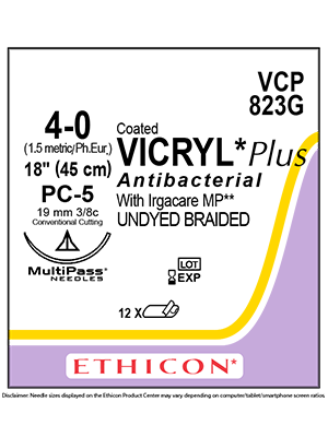 Coated VICRYL* Plus Antibacterial Sutures Absorbable Undyed 4-0 45cm - Box/12