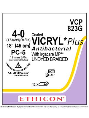 Coated VICRYL* Plus Antibacterial Sutures 45cm 4-0 PC-5 - Box/12