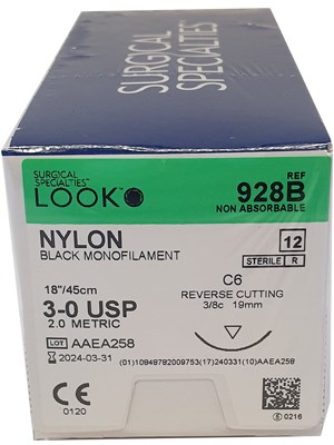 Nylon Sutures 3-0 18mm Reverse Cutting 45cm - Box/12