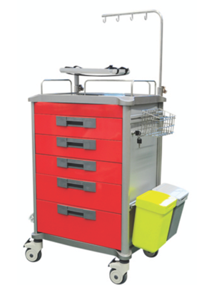 Emergency Trolley with Accessories, 5 Drawers, 650 x 480 x 980mm