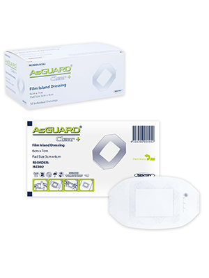 AsGUARD® Clear+ Film Island Waterproof Sterile Dressing 6x7cm – Box/50