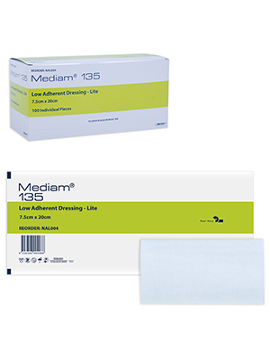 MediamĀ® 135 Low Adherent Dressing Lite, Sterile 7.5x20cm - Box/100