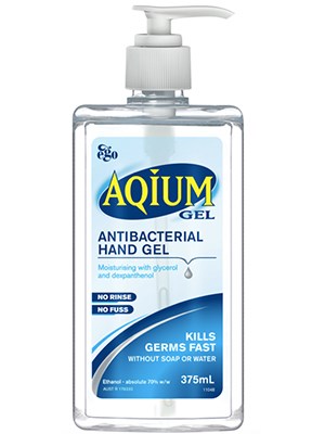  Aqium Antibacterial Hand Sanitiser, Bottle with Pump 375mL - Each