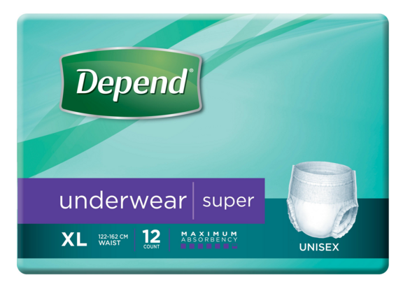 Depend Super Unisex Underwear XL 12 X 4