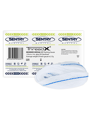 ThreadX® XRD Packing Gauze, Sterile, 4ply 2.5cm x 1m