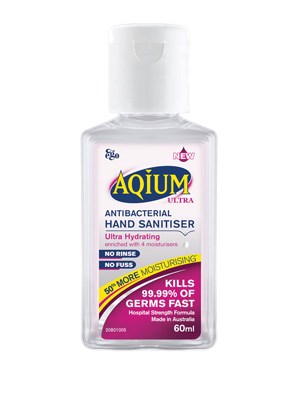 Aqium Ultra Antibacterial Hand Sanitiser, Hydrating 60mL - Each