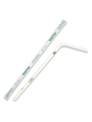 Bendy Straw BioPak White Individually Wrapped 6mm 