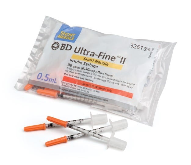 Ultra Fine Insulin Syringe 0 5ml 30g X 8mm Box 100