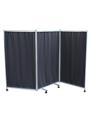 Privacy Screen 3-Fold Panel with Charcoal Grey Curtains, Dalcross