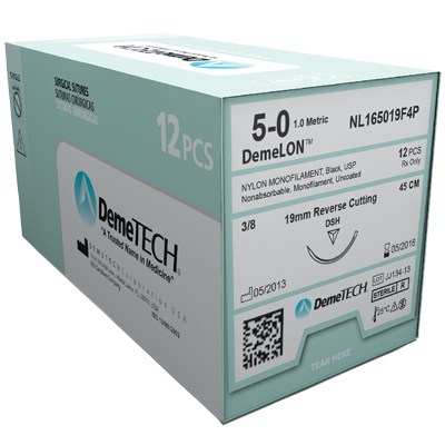 DemeLON™ Nylon Sutures 4/0 75cm 17mm Reverse Cutting Blue Box/12