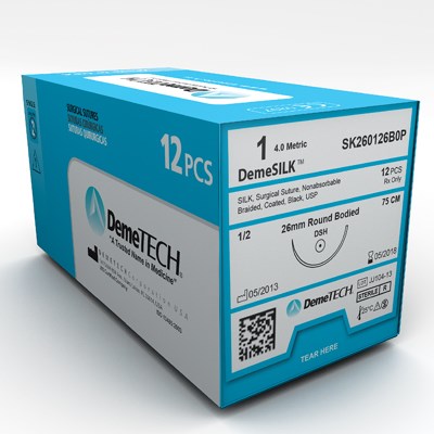 DemeSILK™ Silk Sutures 4/0 75cm 24mm Reverse Cutting Black Box/12